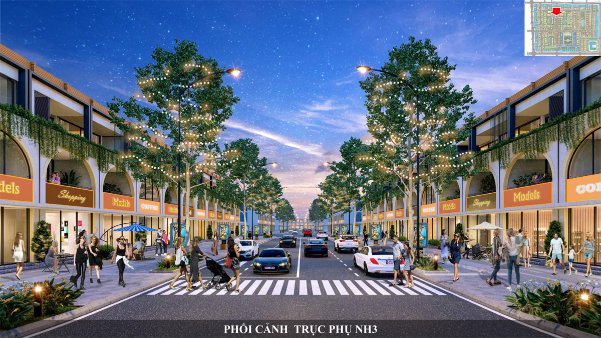 Hình ảnh thực tế tiến độ dự án Khu đô thị Green City Becamex Bình Dương năm 2026 với hạ tầng hoàn thiện, nhà phố shophouse hiện hữu và không gian sống xanh