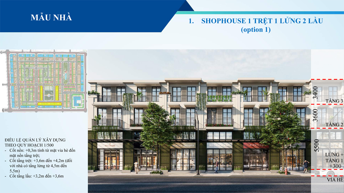 Bản vẽ thiết kế chi tiết mặt bằng Shophouse Green City Becamex Bình Dương cấu trúc 1 trệt 1 lửng 2 lầu tối ưu kinh doanh và ở